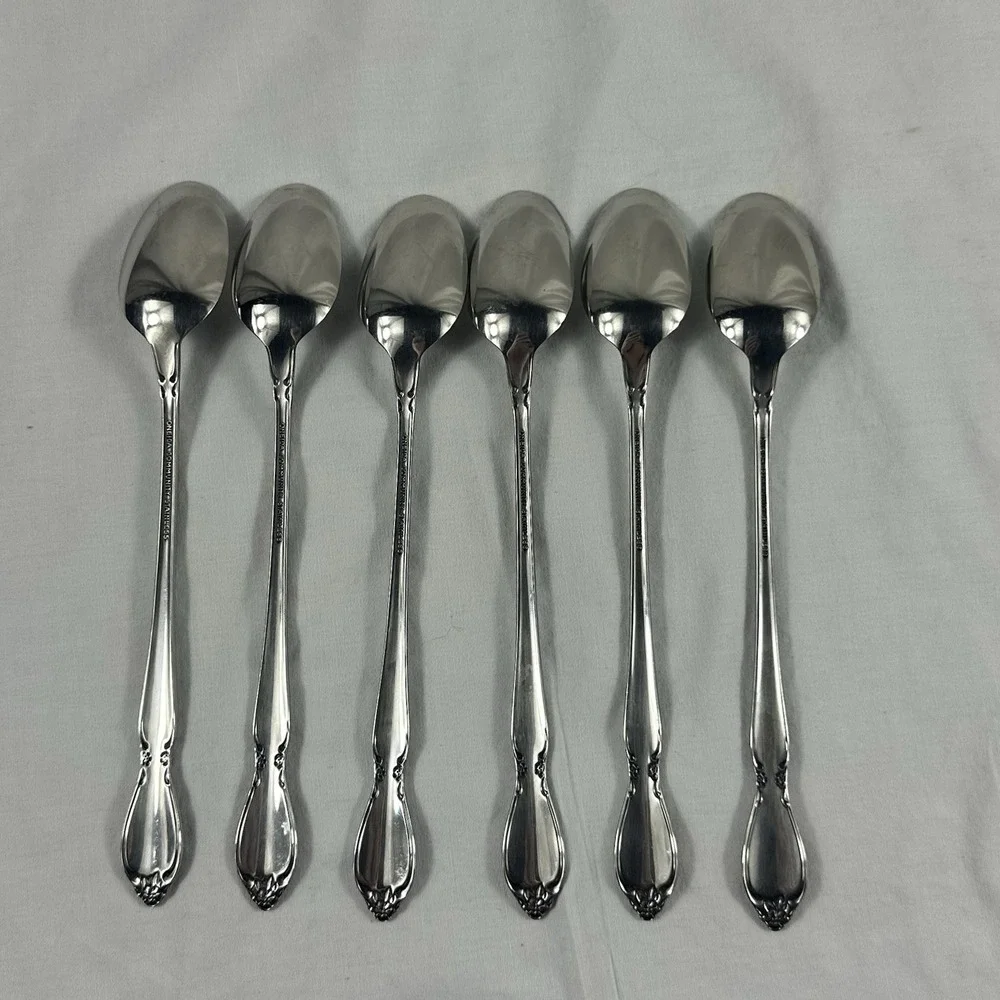 6 Oneida Community CHATELAINE stainless ICED TEA SPOONS‎ Betty Crocker